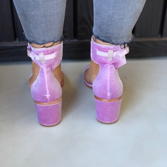 Blush Velvet Thick Ankle Strap Kitten Heel Sandal - Picture 2 of 4